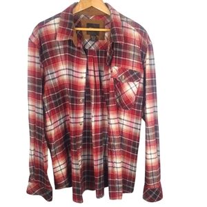 CQR Men's Flannel Shirt. Red and White Plaid Button-Down. 100% Cotton. XL. F0081